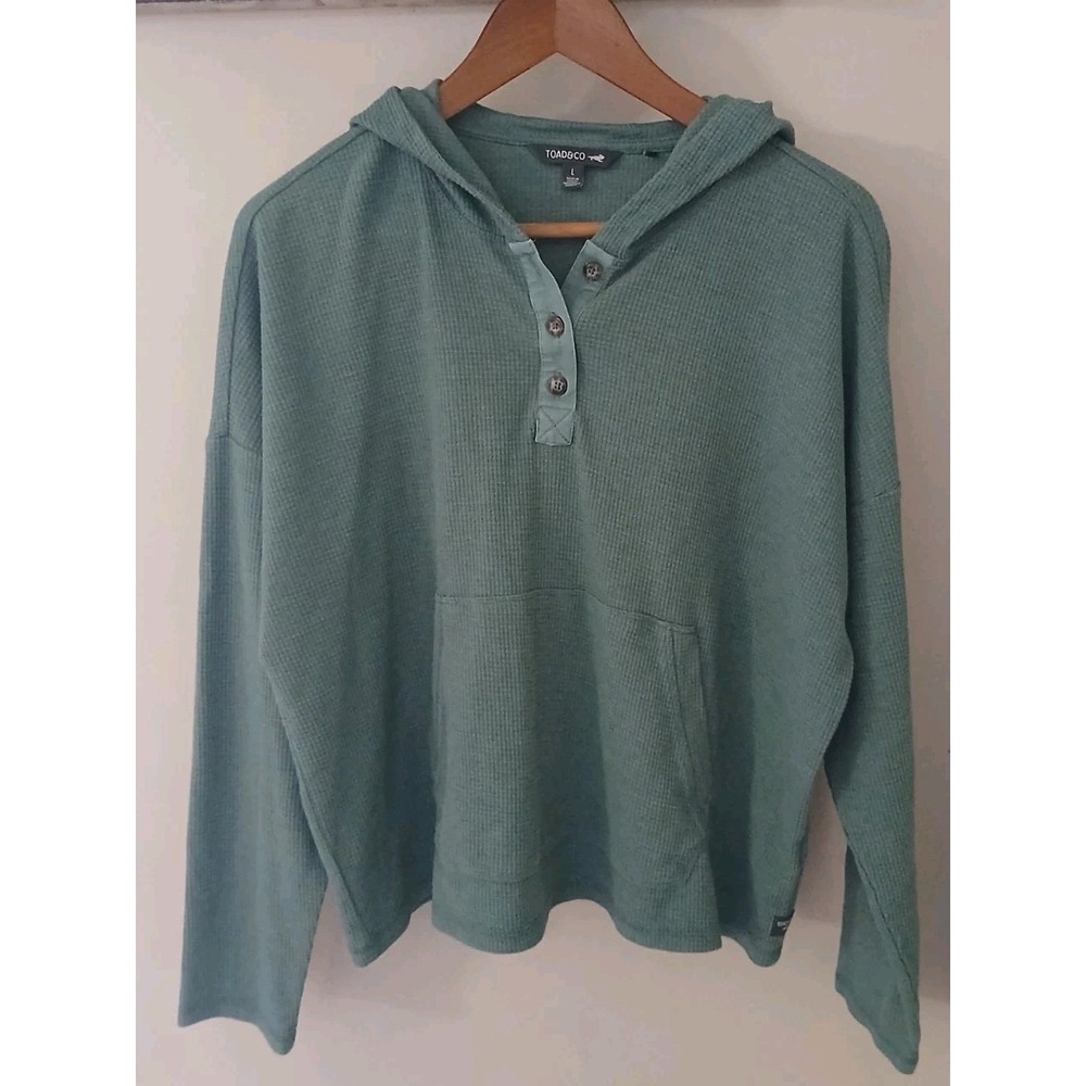 Toad & Co Foothill Hoodie Size Large Waffle Knit Organic Cotton Hike Gorpcore
